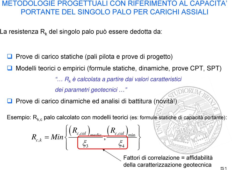 caratteristici dei parametri geotecnici Prove di carico dinamiche ed analisi di battitura (novità!