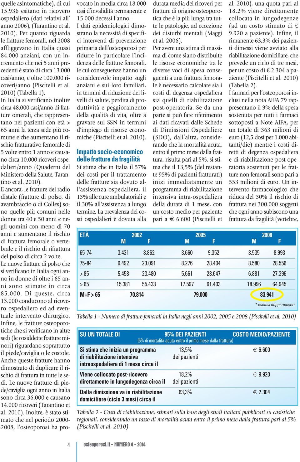 ricoveri/anno (Piscitelli et al. 21) (Tabella 1). In Italia si verificano inoltre circa 48.