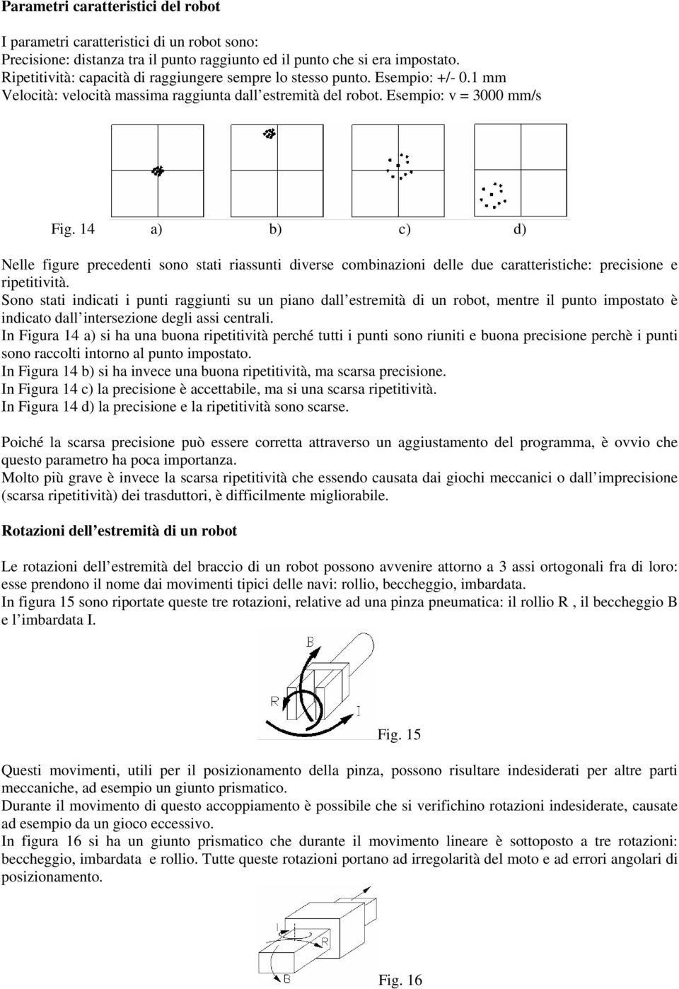 14 a) b) c) d) Nelle figure precedenti sono stati riassunti diverse combinazioni delle due caratteristiche: precisione e ripetitività.