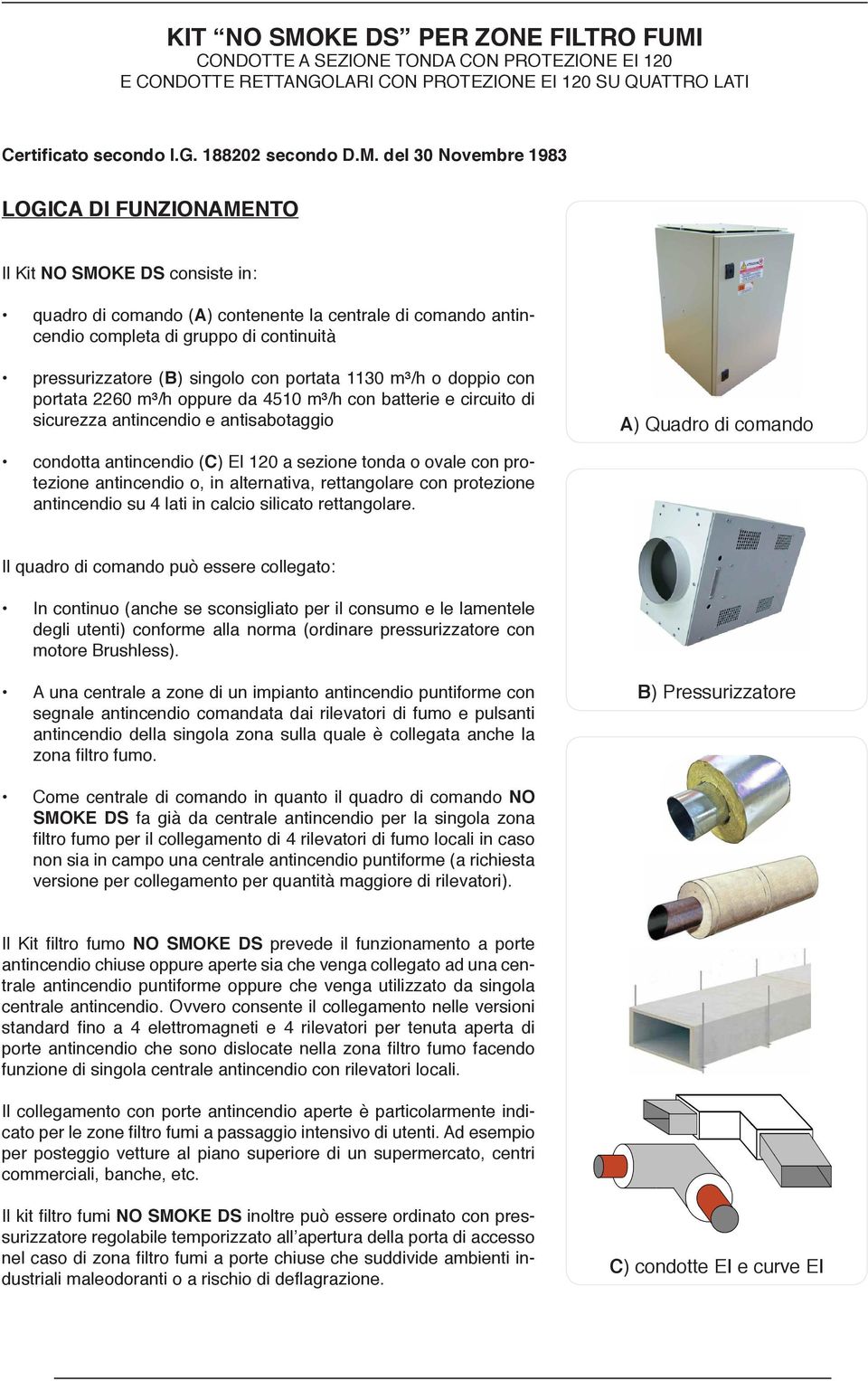 CONDOTTE A SEZIONE TONDA CON PROTEZIONE EI 120 E CONDOTTE RETTANGOLARI CON PROTEZIONE EI 120 SU QUATTRO LATI Certificato secondo I.G. 188202 secondo D.M.