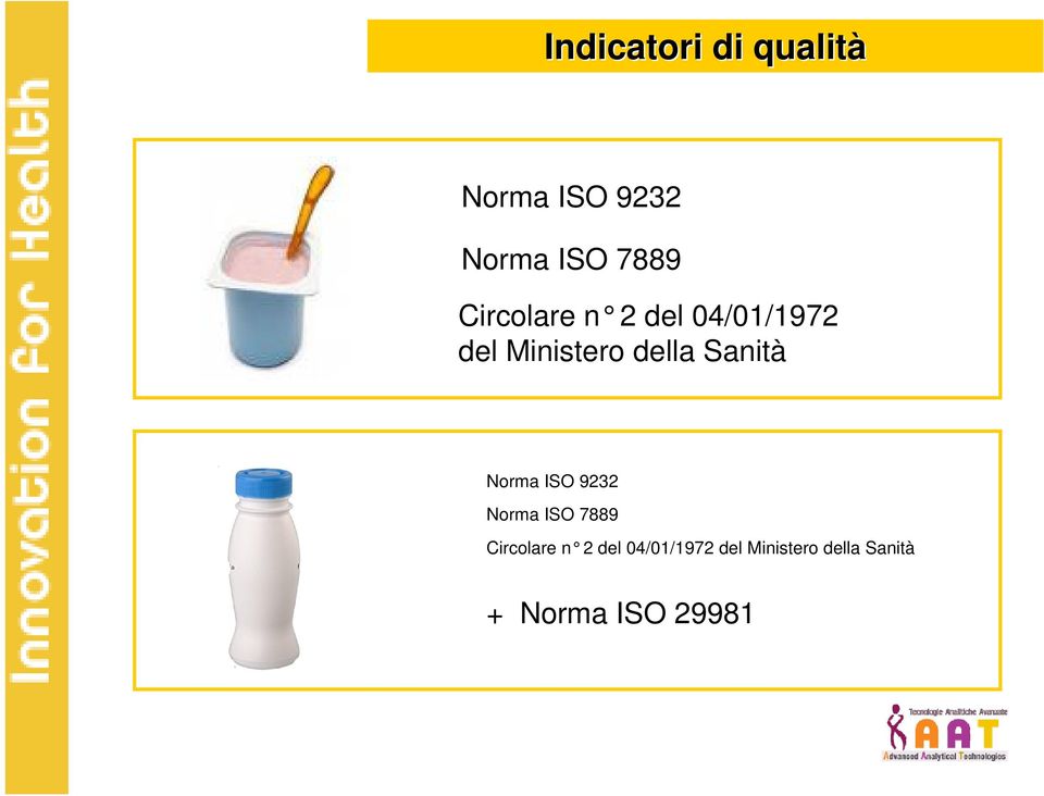 Sanità Norma ISO 9232 Norma ISO 7889  Sanità + Norma