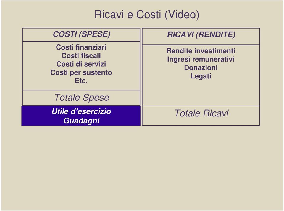 Totale Spese Utile d esercizio Guadagni RICAVI (RENDITE)