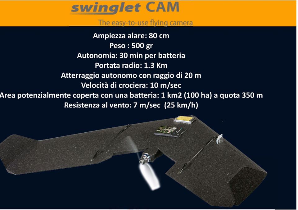 3 Km Atterraggio autonomo con raggio di 20 m Velocità di crociera: