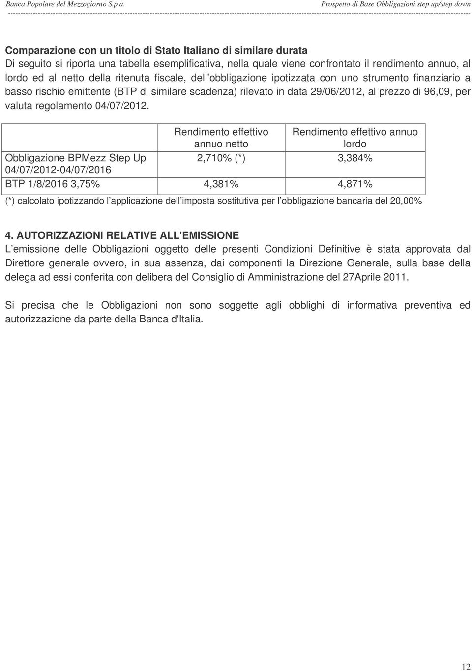 in data 29/06/2012, al prezzo di 96,09, per valuta regolamento 04/07/2012.