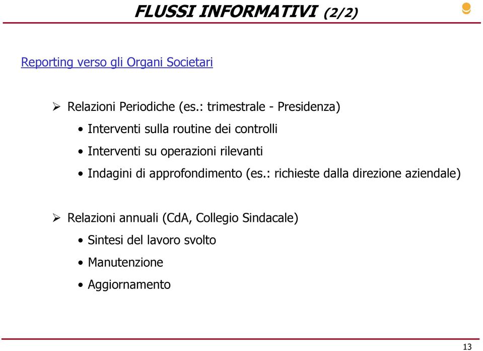 operazioni rilevanti Indagini di approfondimento (es.