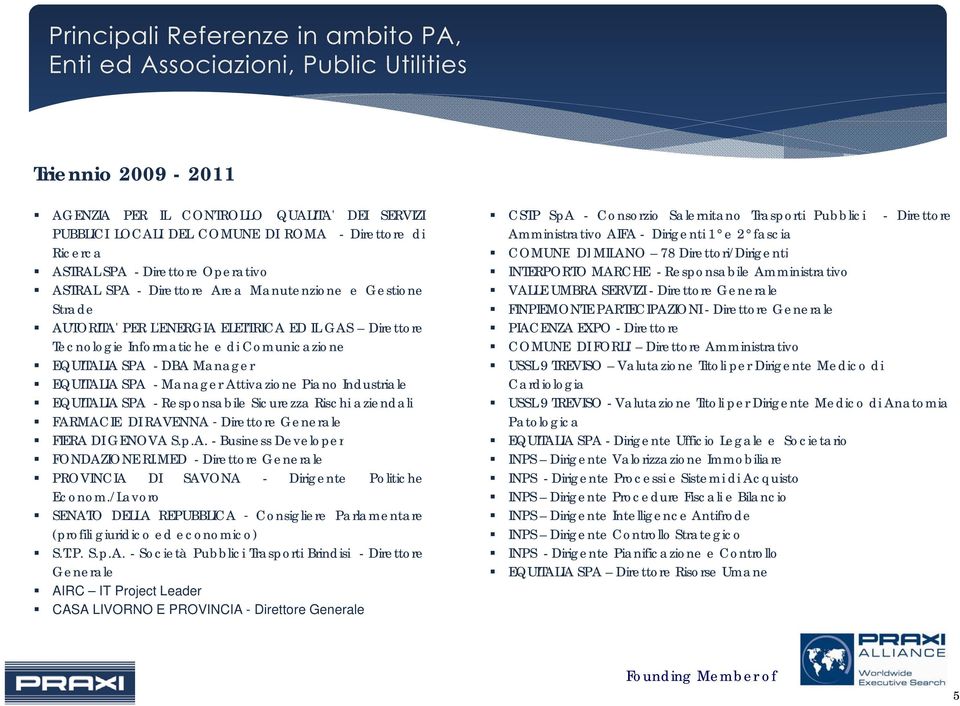 EQUITALIA SPA - Responsabile Sicurezza Rischi aziendali FARMACIE DI RAVENNA - Direttore Generale FIERA DI GENOVA S.p.A. - Business Developer FONDAZIONE RI.