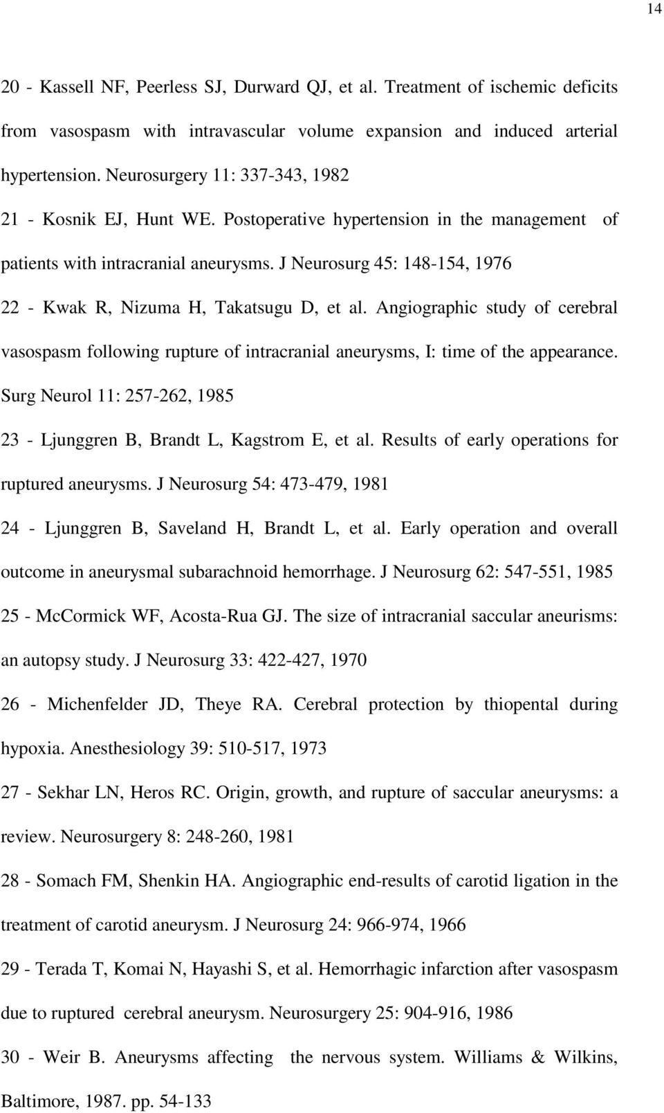 J Neurosurg 45: 148-154, 1976 22 - Kwak R, Nizuma H, Takatsugu D, et al. Angiographic study of cerebral vasospasm following rupture of intracranial aneurysms, I: time of the appearance.