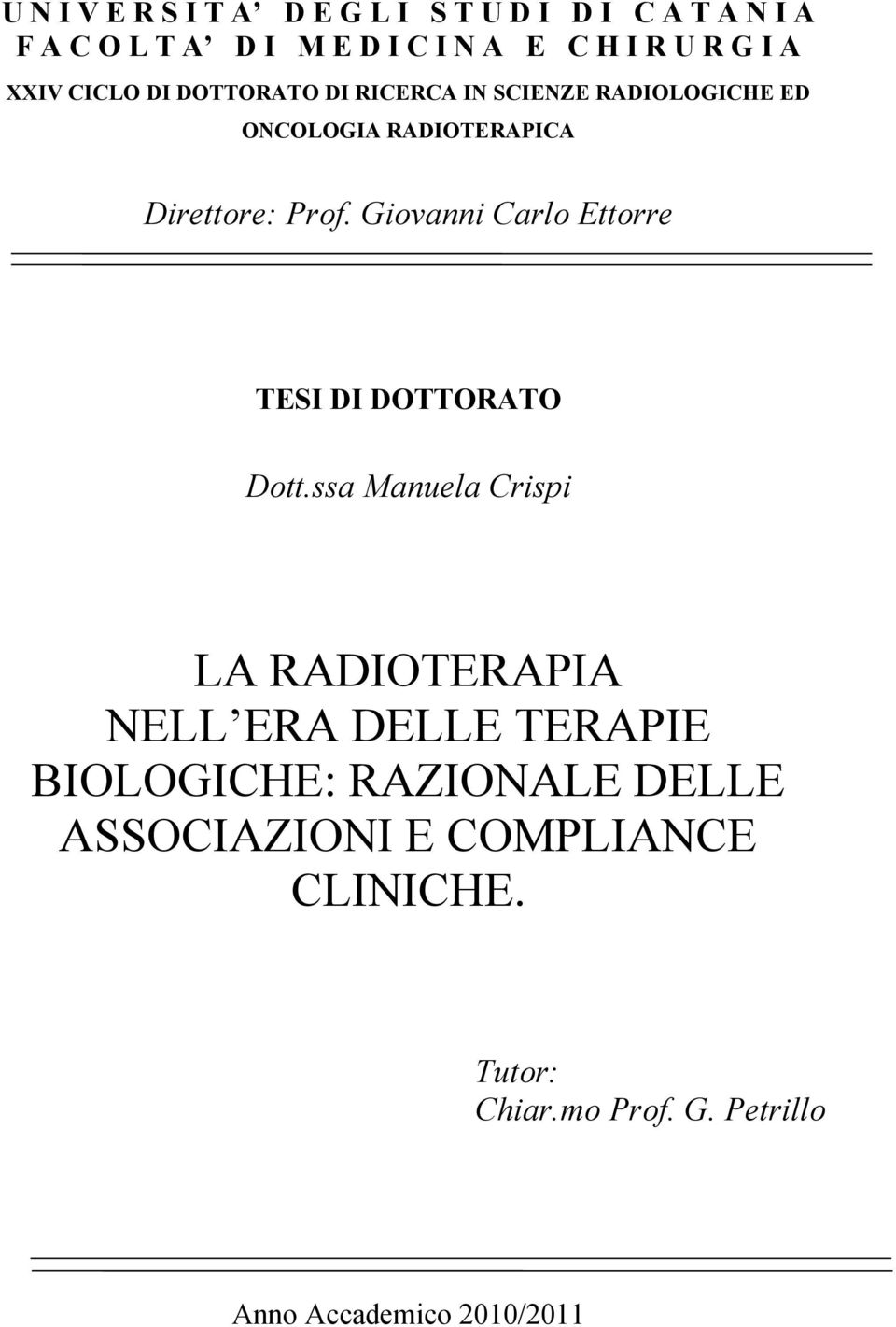 Giovanni Carlo Ettorre TESI DI DOTTORATO Dott.