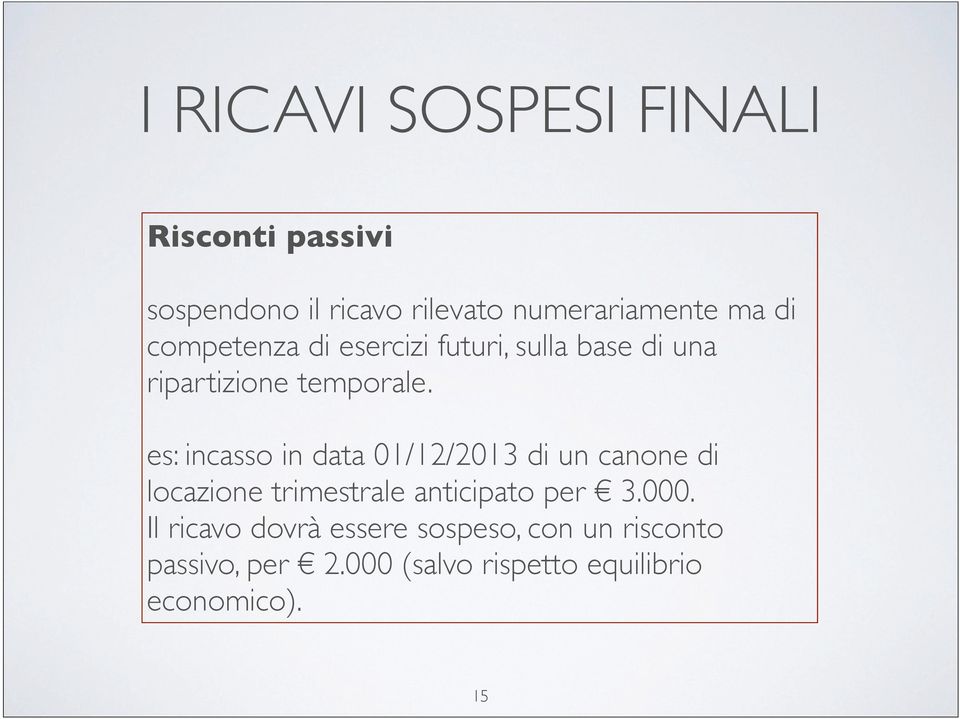 es: incasso in data 01/12/2013 di un canone di locazione trimestrale anticipato per 3.000.