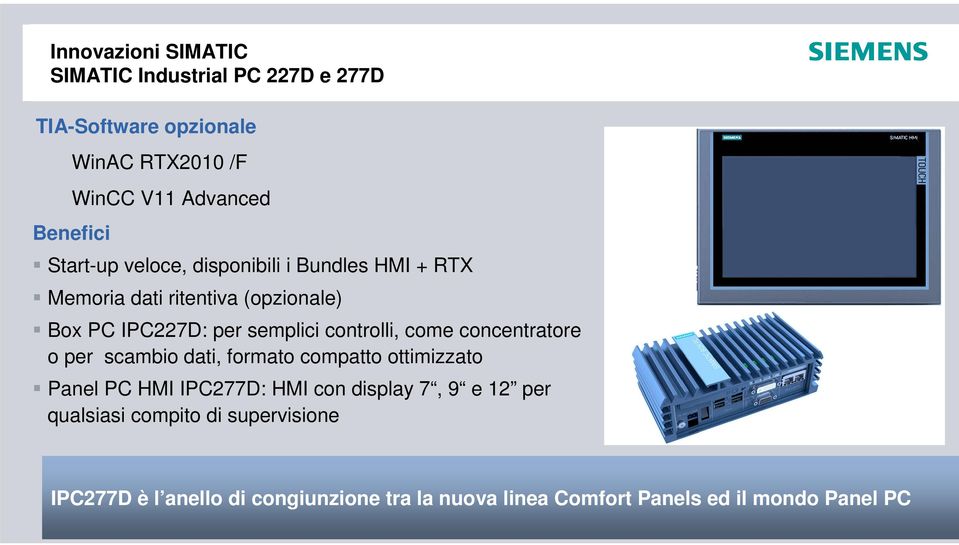 controlli, come concentratore o per scambio dati, formato compatto ottimizzato Panel PC HMI IPC277D: HMI con display 7, 9
