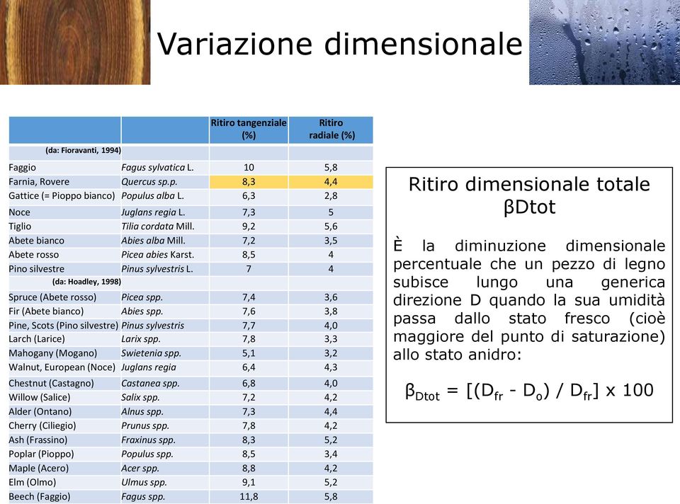 7 4 (da: Hoadley, 1998) Spruce (Abete rosso) Picea spp. 7,4 3,6 Fir (Abete bianco) Abies spp. 7,6 3,8 Pine, Scots (Pino silvestre) Pinus sylvestris 7,7 4,0 Larch (Larice) Larix spp.