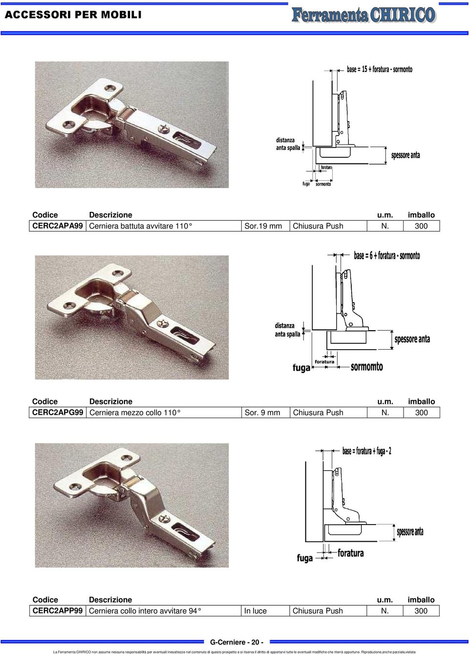 300 CERC2APG99 Cerniera mezzo collo 110 Sor.