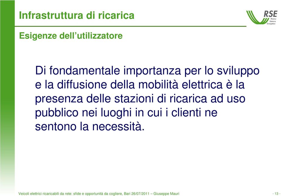 ricarica ad uso pubblico nei luoghi in cui i clienti ne sentono la necessità.