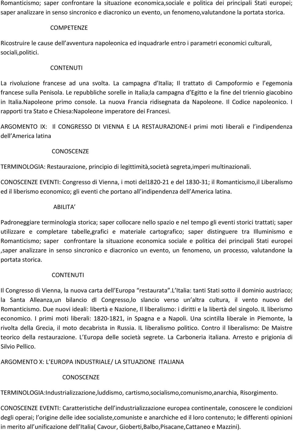 La campagna d Italia; Il trattato di Campoformio e l egemonia francese sulla Penisola. Le repubbliche sorelle in Italia;la campagna d Egitto e la fine del triennio giacobino in Italia.
