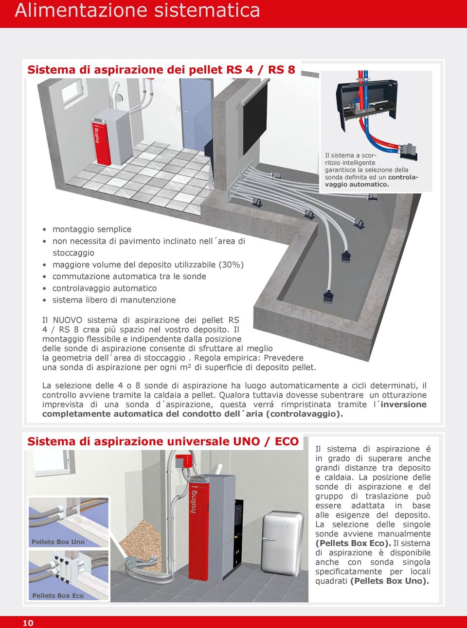 libero di manutenzione Il NUOVO sistema di aspirazione dei pellet RS 4 / RS 8 crea più spazio nel vostro deposito.