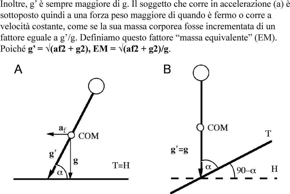 maggiore di quando è fermo o corre a velocità costante, come se la sua massa