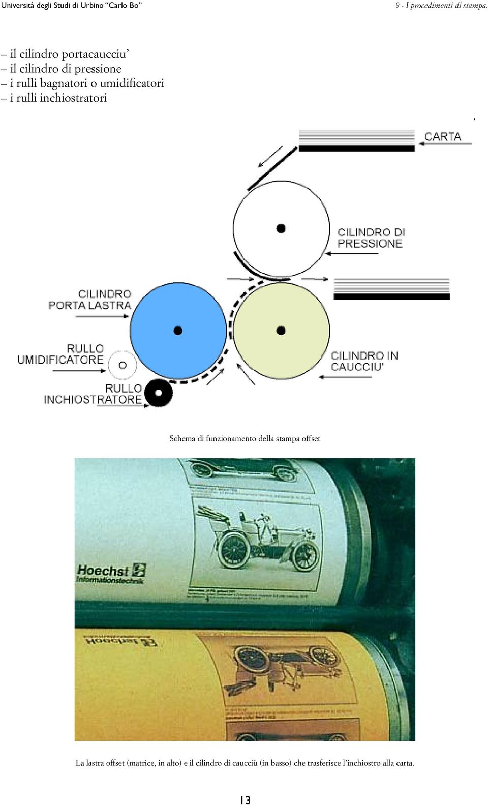 funzionamento della stampa offset La lastra offset (matrice, in