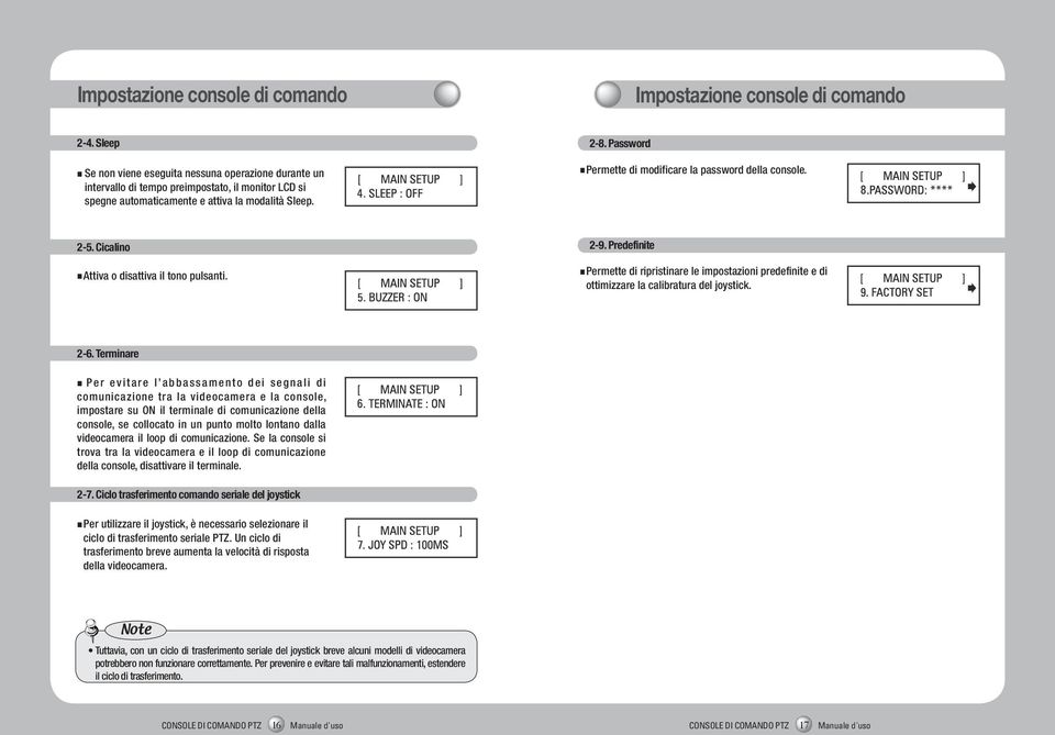 Password Permette di modificare la password della console. 2-5. Cicalino Attiva o disattiva il tono pulsanti. 2-9.