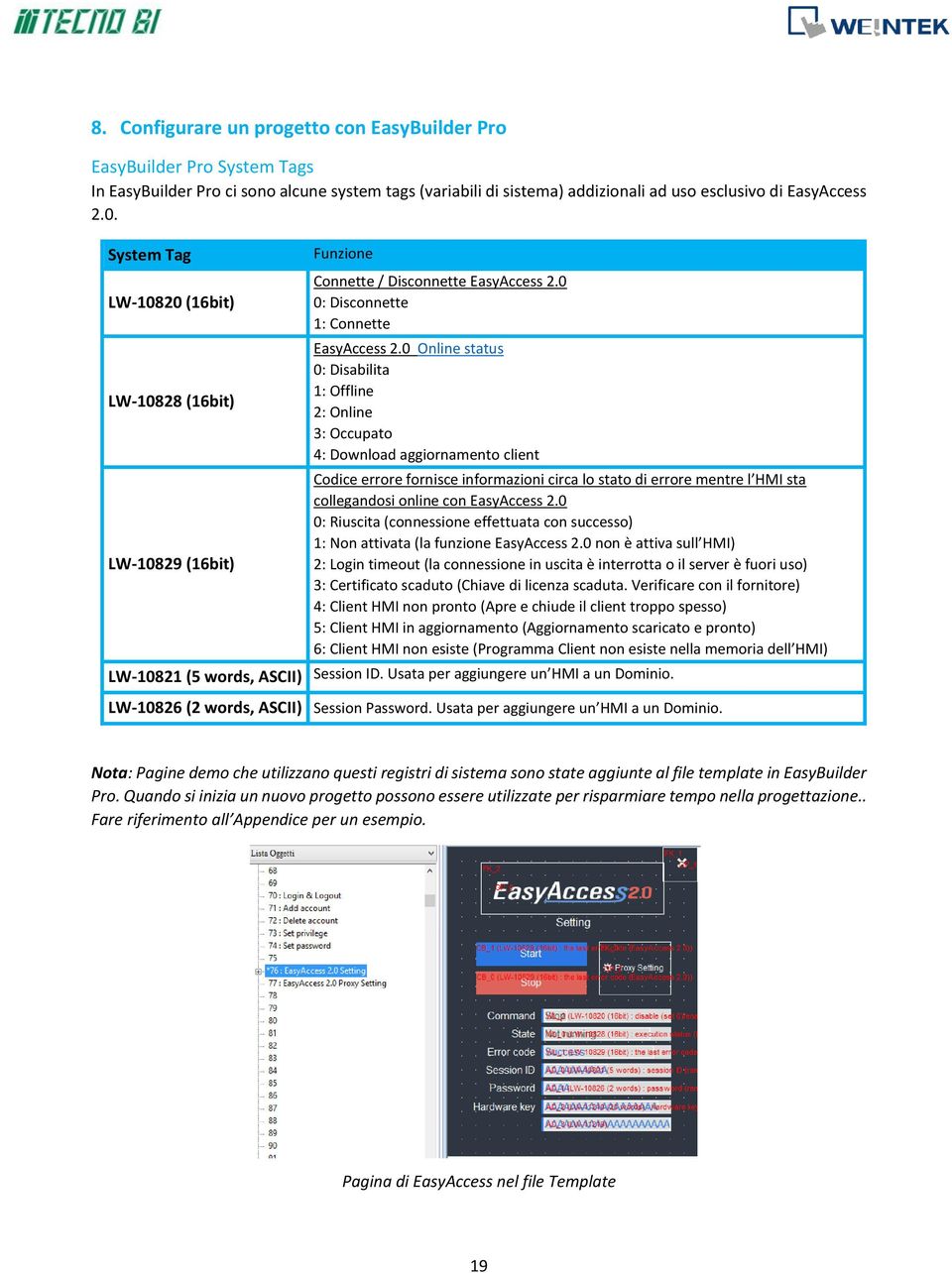 0 Online status 0: Disabilita 1: Offline 2: Online 3: Occupato 4: Download aggiornamento client Codice errore fornisce informazioni circa lo stato di errore mentre l HMI sta collegandosi online con