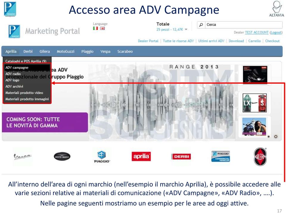 relative ai materiali di comunicazione («ADV Campagne», «ADV Radio»,.).