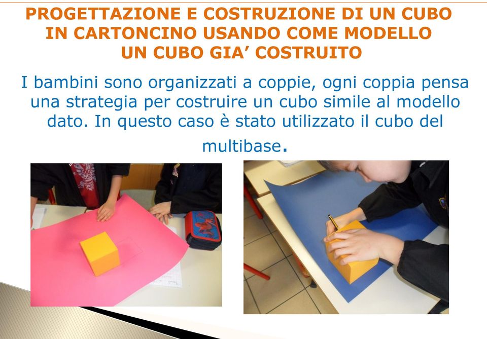 ogni coppia pensa una strategia per costruire un cubo simile al