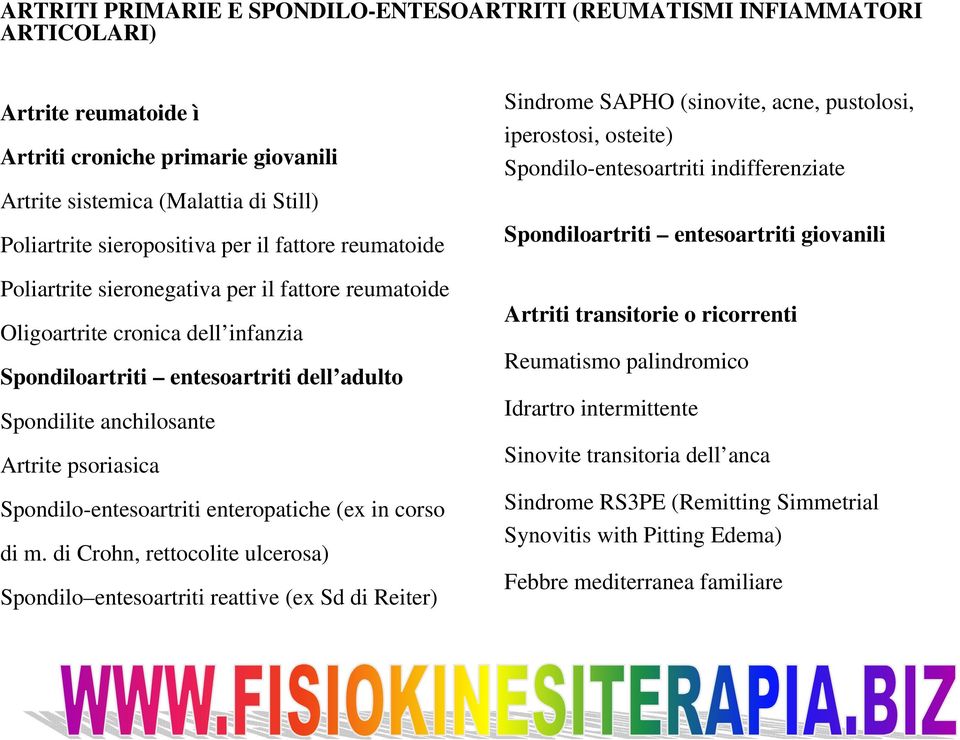 Spondilo-entesoartriti enteropatiche (ex in corso di m.