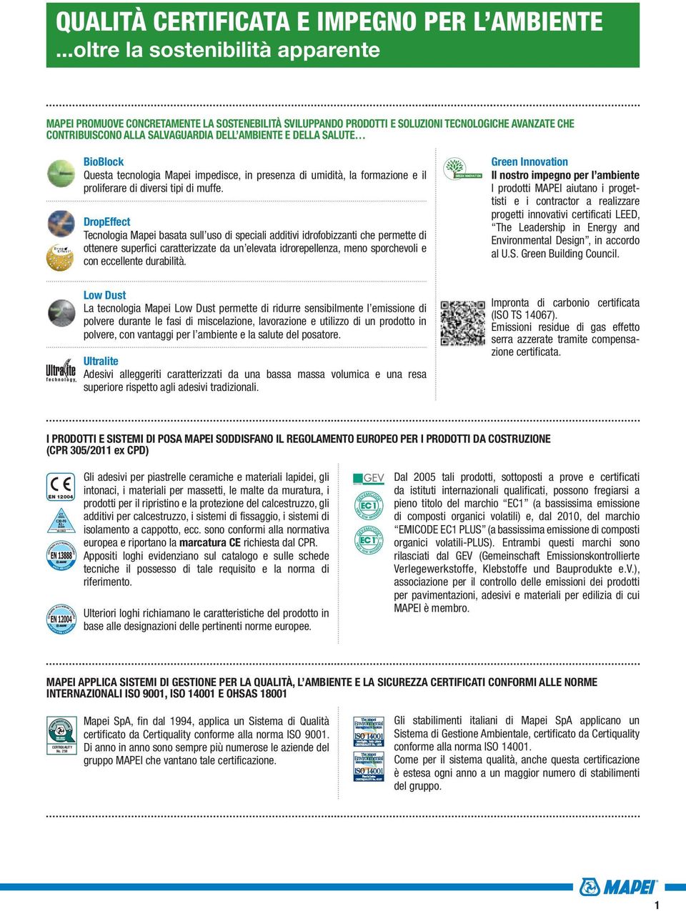 SALUTE Drop Effect BioBlock Questa tecnologia Mapei impedisce, in presenza di umidità, la formazione e il proliferare di diversi tipi di muffe.