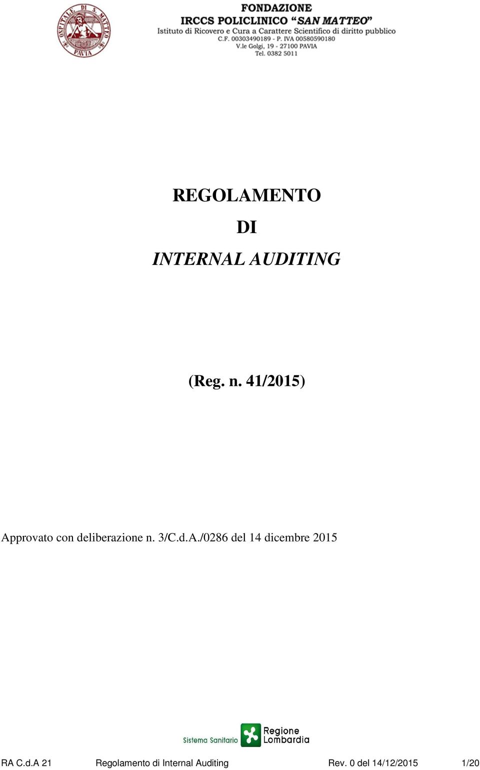 d.A 21 Regolamento di Internal Auditing Rev.