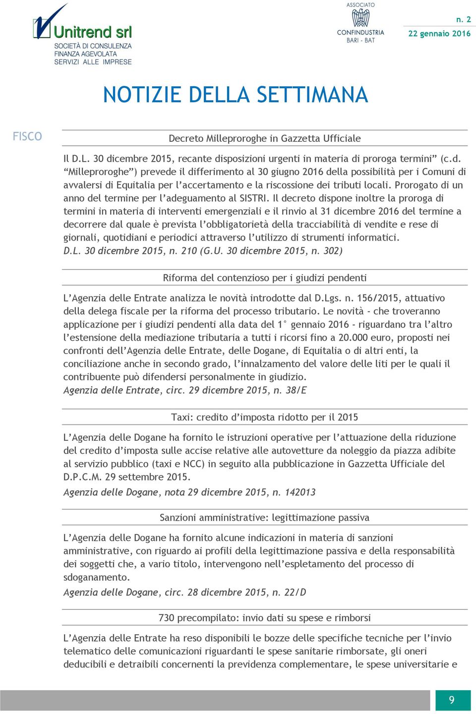 Prorogato di un anno del termine per l adeguamento al SISTRI.