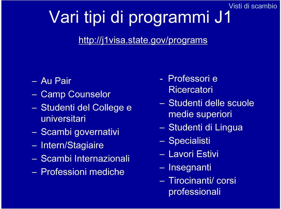 Scambi governativi Intern/Stagiaire Scambi Internazionali Professioni mediche - Professori