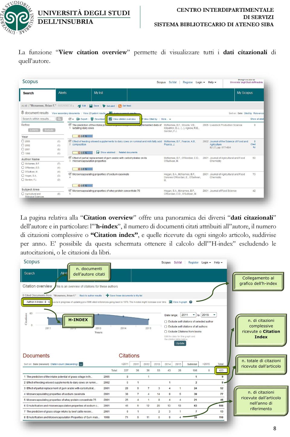 h-index, il numero di documenti citati attribuiti all autore, il numero di citazioni complessive o Citation index, e quelle