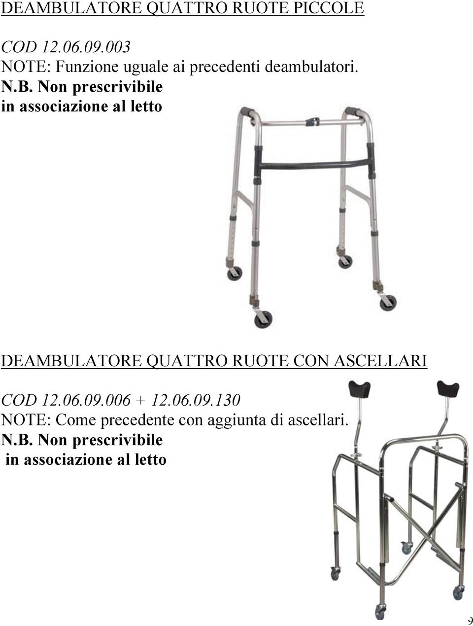 Non prescrivibile in associazione al letto DEAMBULATORE QUATTRO RUOTE CON