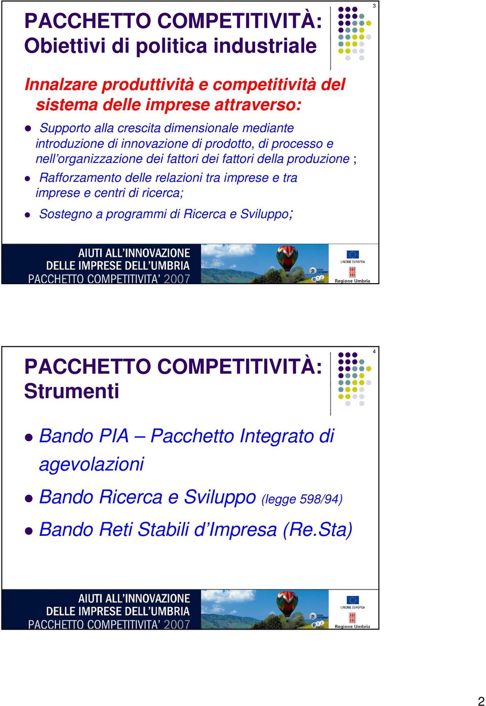 della produzione ; Rafforzamento delle relazioni tra imprese e tra imprese e centri di ricerca; Sostegno a programmi di Ricerca e Sviluppo;