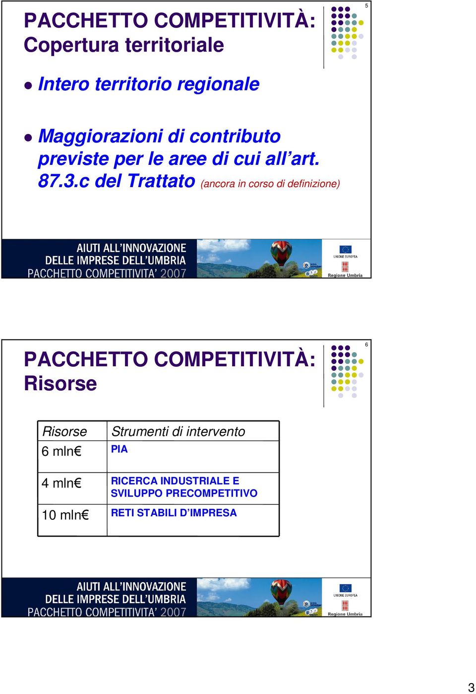 c del Trattato (ancora in corso di definizione) PACCHETTO COMPETITIVITÀ: Risorse 6