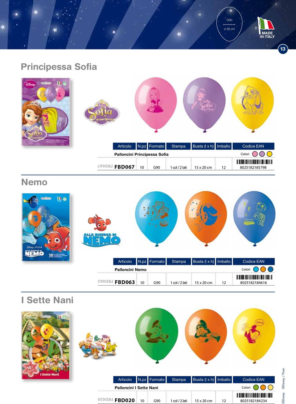 / 2 lati 15 x 20 cm 12 8025182184616 8025182 184616 I Sette Nani FBD020 Palloncini I Sette