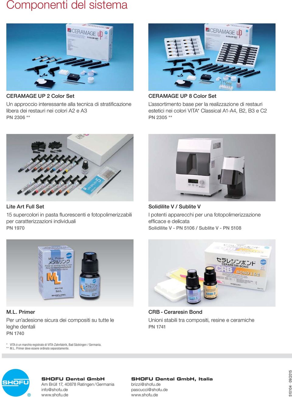 individuali PN 1970 Solidilite V / Sublite V I potenti apparecchi per una fotopolimerizzazione effi cace e delicata Solidilite V - PN 5106 / Sublite V - PN 5108 M.L.