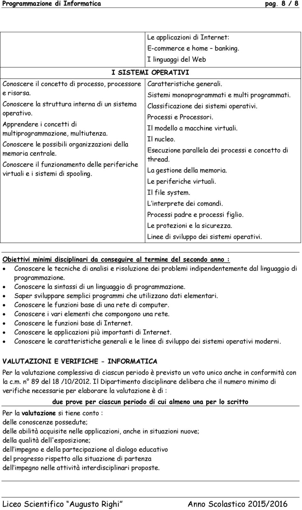 Le applicazioni di Internet: E-commerce e home banking. I linguaggi del Web I SISTEMI OPERATIVI Caratteristiche generali. Sistemi monoprogrammati e multi programmati.