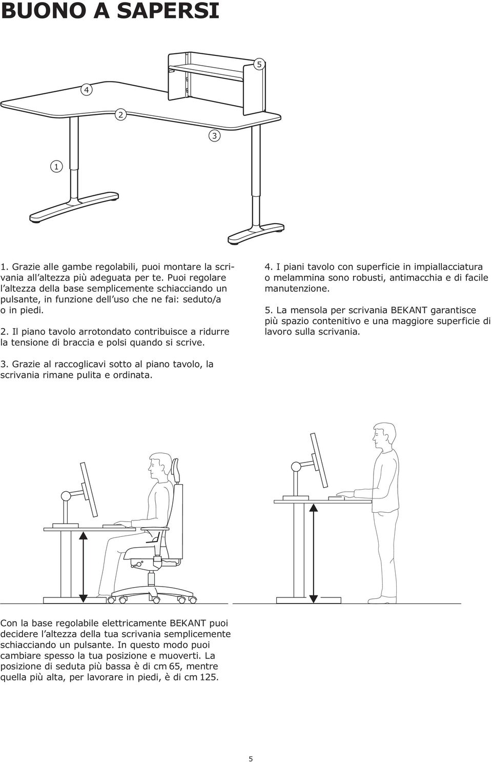 Il piano tavolo arrotondato contribuisce a ridurre la tensione di braccia e polsi quando si scrive. 4.