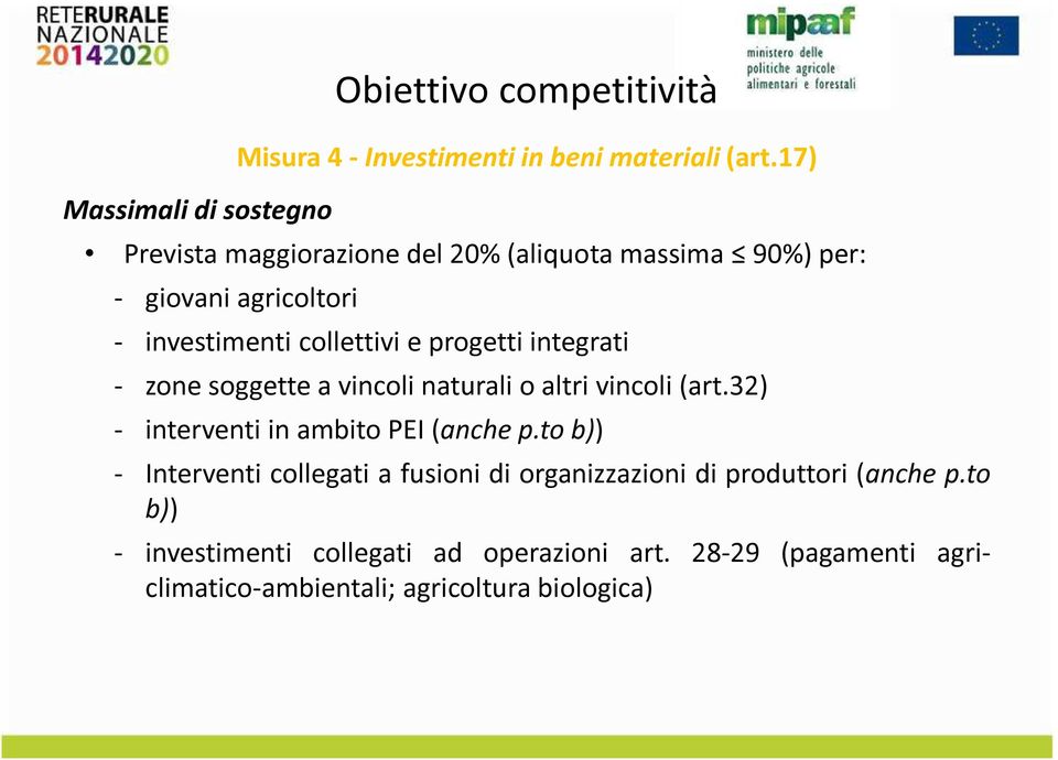 cllettivi e prgetti integrati - zne sggette a vincli naturali altri vincli (art.32) - interventi in ambit PEI (anche p.