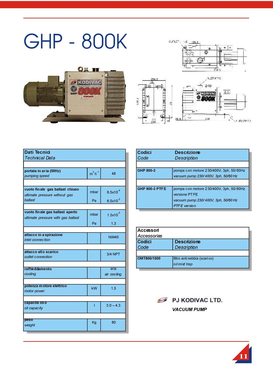 5x10-2 vuoto fin ale gas ballast aperto ultimate pressure with gas ballast attacco in a spirazione inlet connec tion attacco allo scarico outlet connection raffreddamento cooling mbar 1.