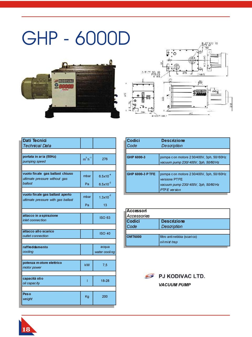 5x10-2 vuoto fin ale gas ballast aperto ultimate pressure with gas ballast attacco in a spirazione inlet connec tion attacco allo scarico outlet connection raffreddamento cooling mbar 1.