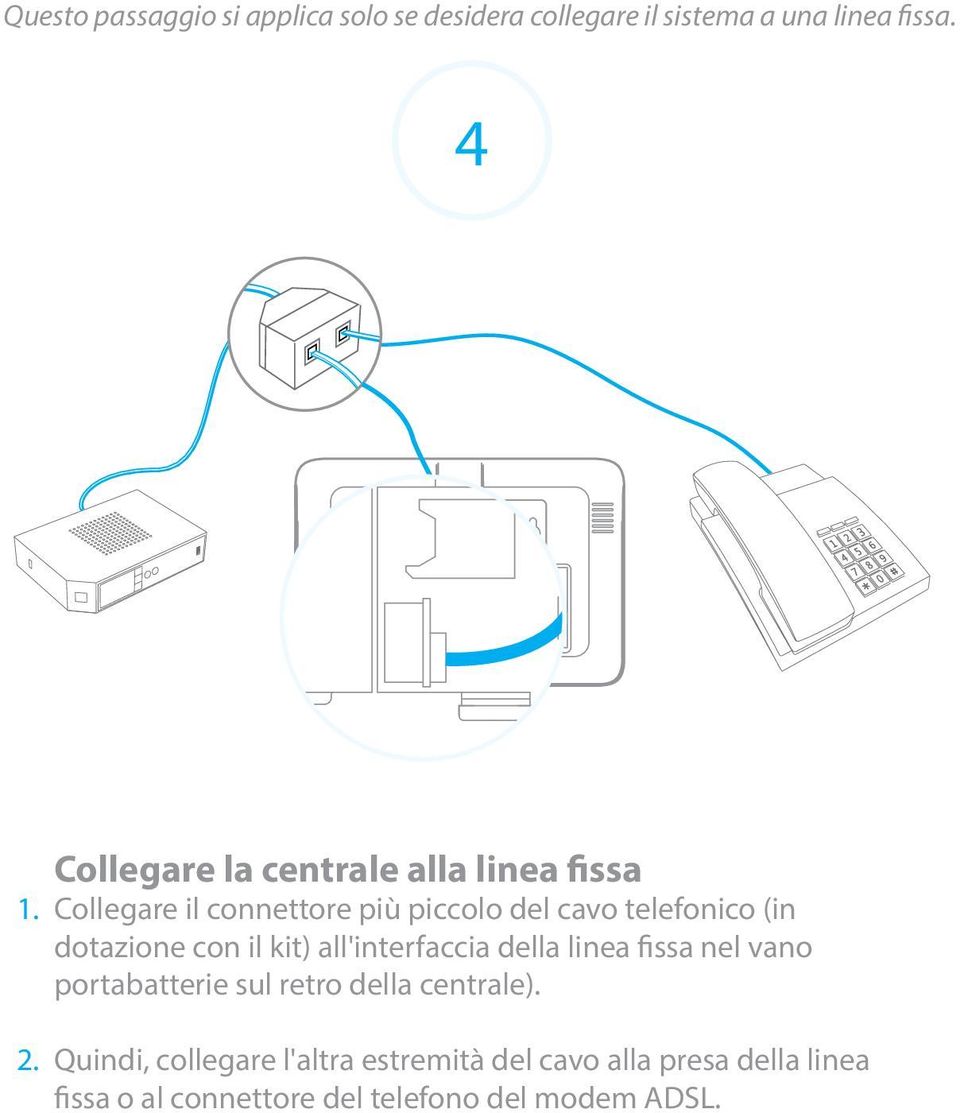 Collegare il connettore più piccolo del cavo telefonico (in dotazione con il kit) all'interfaccia della