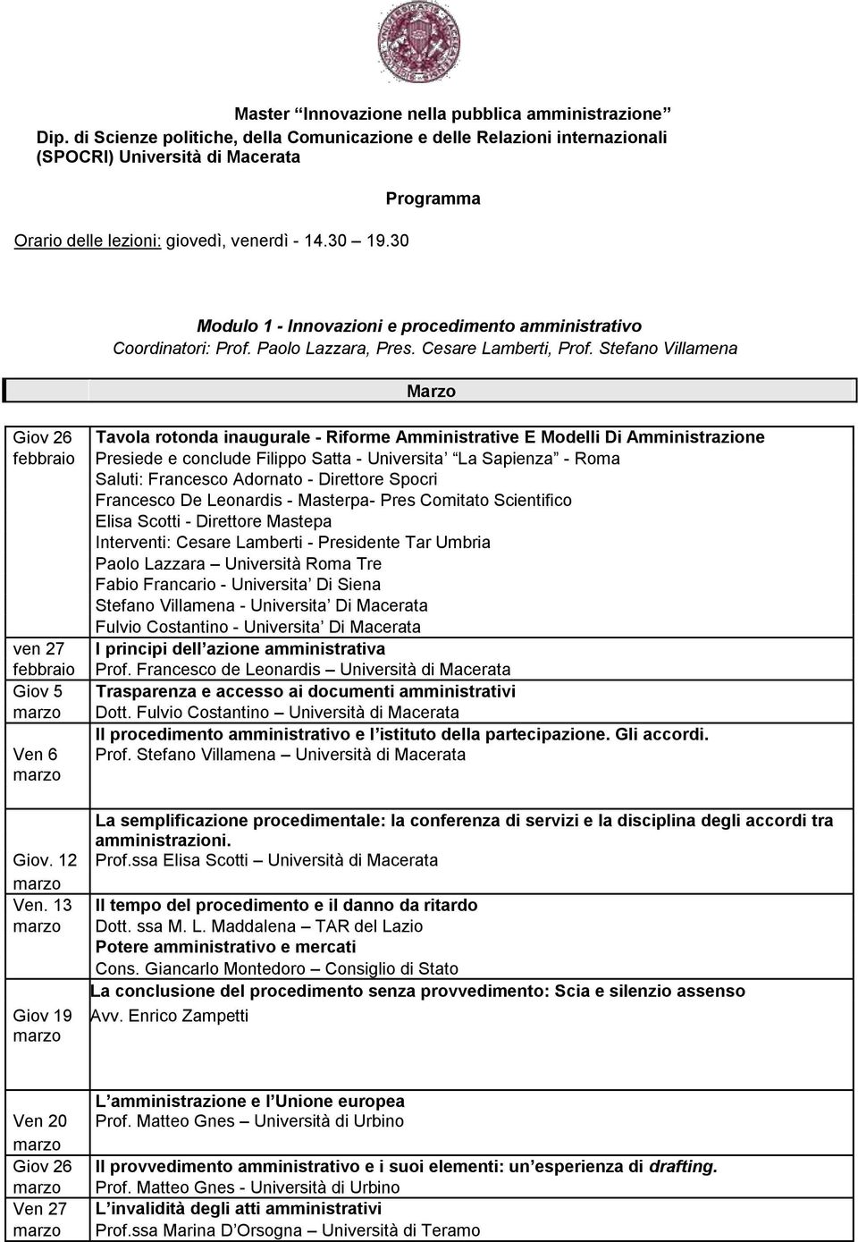 30 Programma Modulo 1 - Innovazioni e procedimento amministrativo Coordinatori: Prof. Paolo Lazzara, Pres. Cesare Lamberti, Prof.