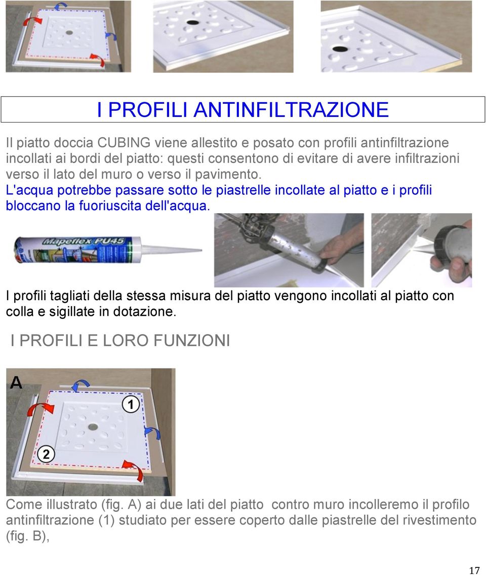 L'acqua potrebbe passare sotto le piastrelle incollate al piatto e i profili bloccano la fuoriuscita dell'acqua.