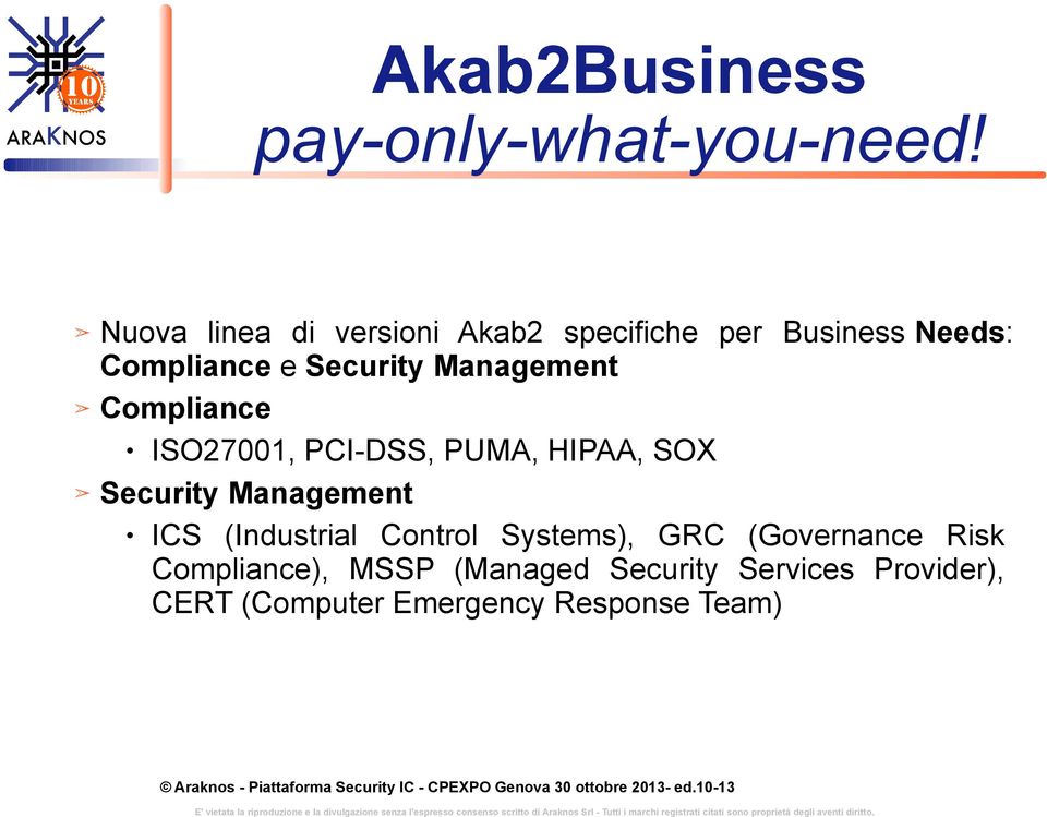 Management Compliance ISO27001, PCI-DSS, PUMA, HIPAA, SOX Security Management ICS