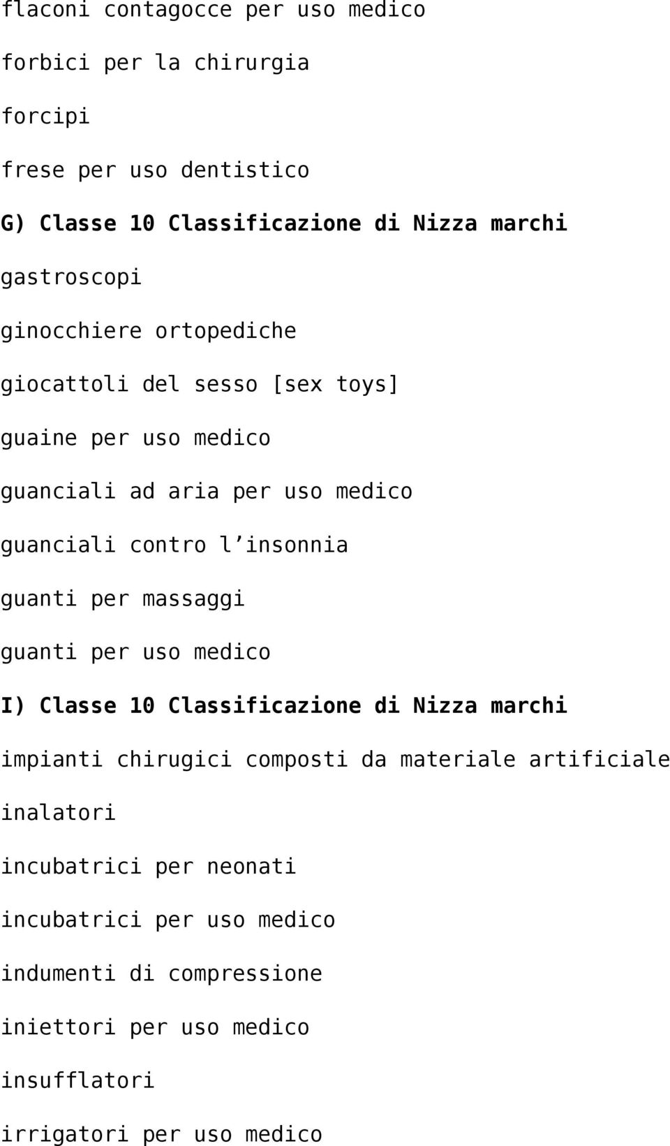 insonnia guanti per massaggi guanti per uso medico I) Classe 10 Classificazione di Nizza marchi impianti chirugici composti da materiale