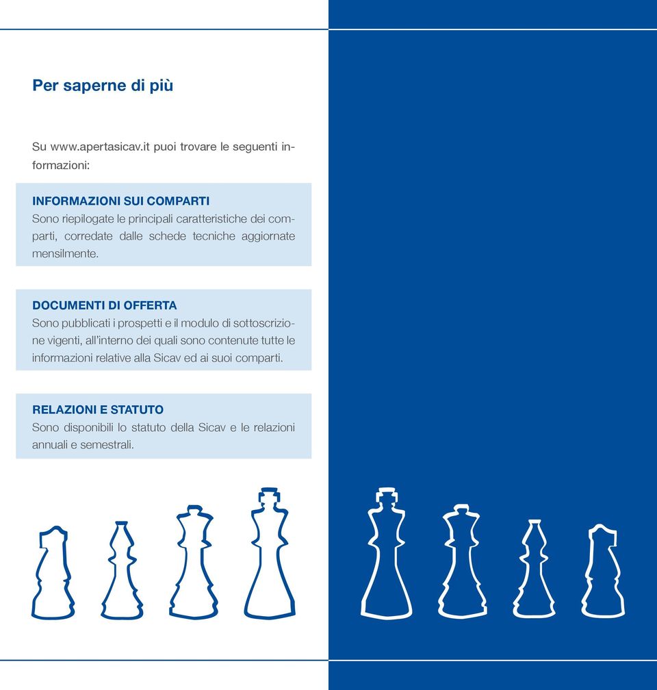 comparti, corredate dalle schede tecniche aggiornate mensilmente.