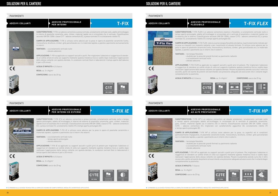 Classificazione secondo UNI EN 12004: classe C1T - adesivo cementizio (C), a presa normale (1) e scivolamento ridotto (T).