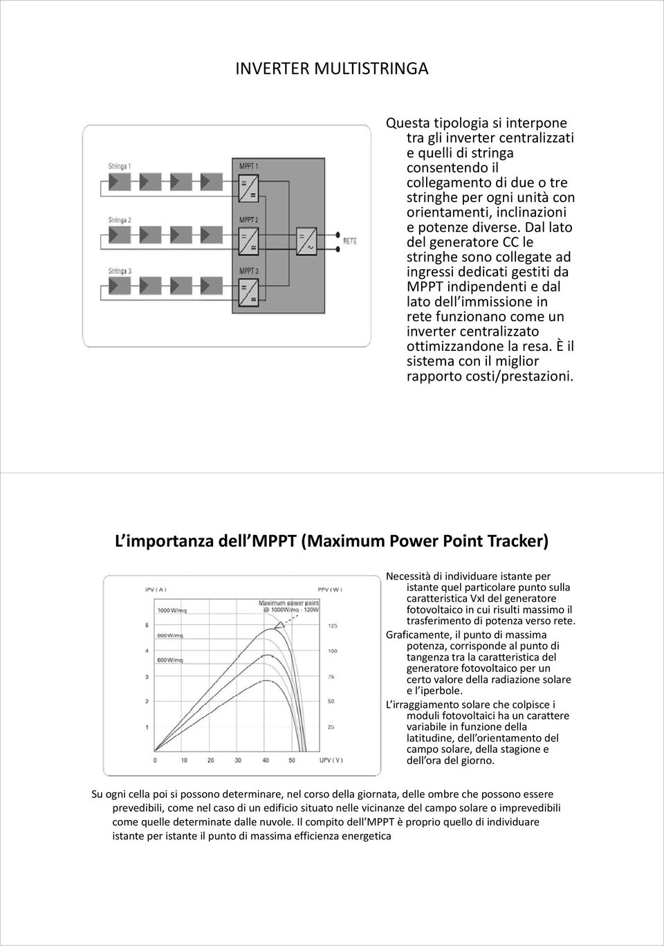 Dal lato dl del generatore CC le stringhe sono collegate ad ingressi dedicati gestiti da MPPT indipendenti e dal lato dell immissione in rete funzionano come un inverter centralizzato ottimizzandone