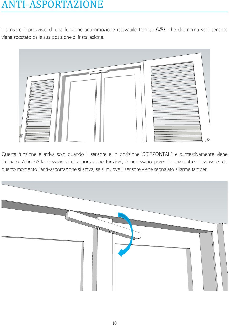 Questa funzione è attiva solo quando il sensore è in posizione ORIZZONTALE e successivamente viene inclinato.